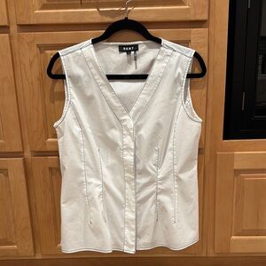 DKNY White Sleeveless Button Down Blouse